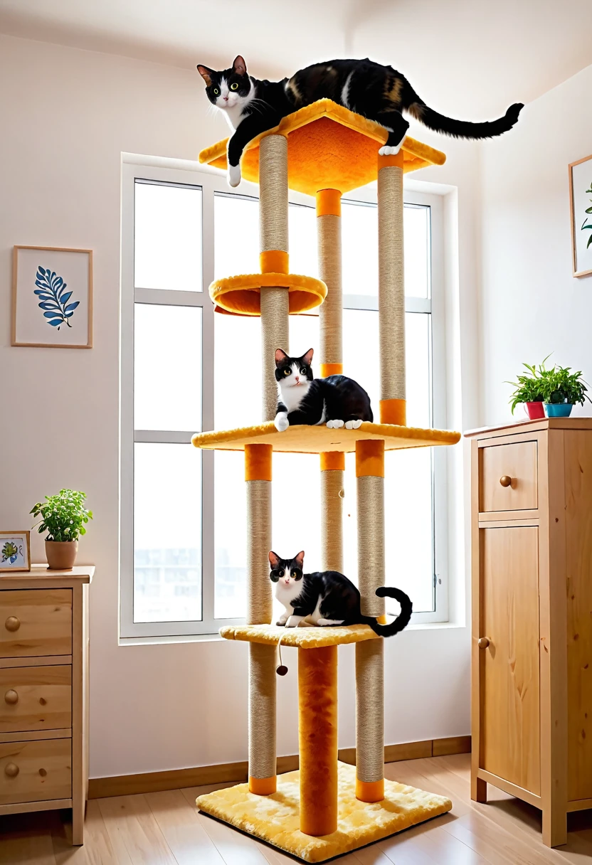 cat,cute cat,in room,cat tower,high quality,
