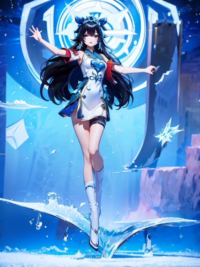 Seizo Watase style, Simple Line Initialism,Abstract art, 3d character, colorful hearts ,(((The most beautiful girl of all time))), (full body 1.2), only girl, 18 year old, full body, (((8k))),, (((3d))), black hair, Chinese girl, long hair, snow background
