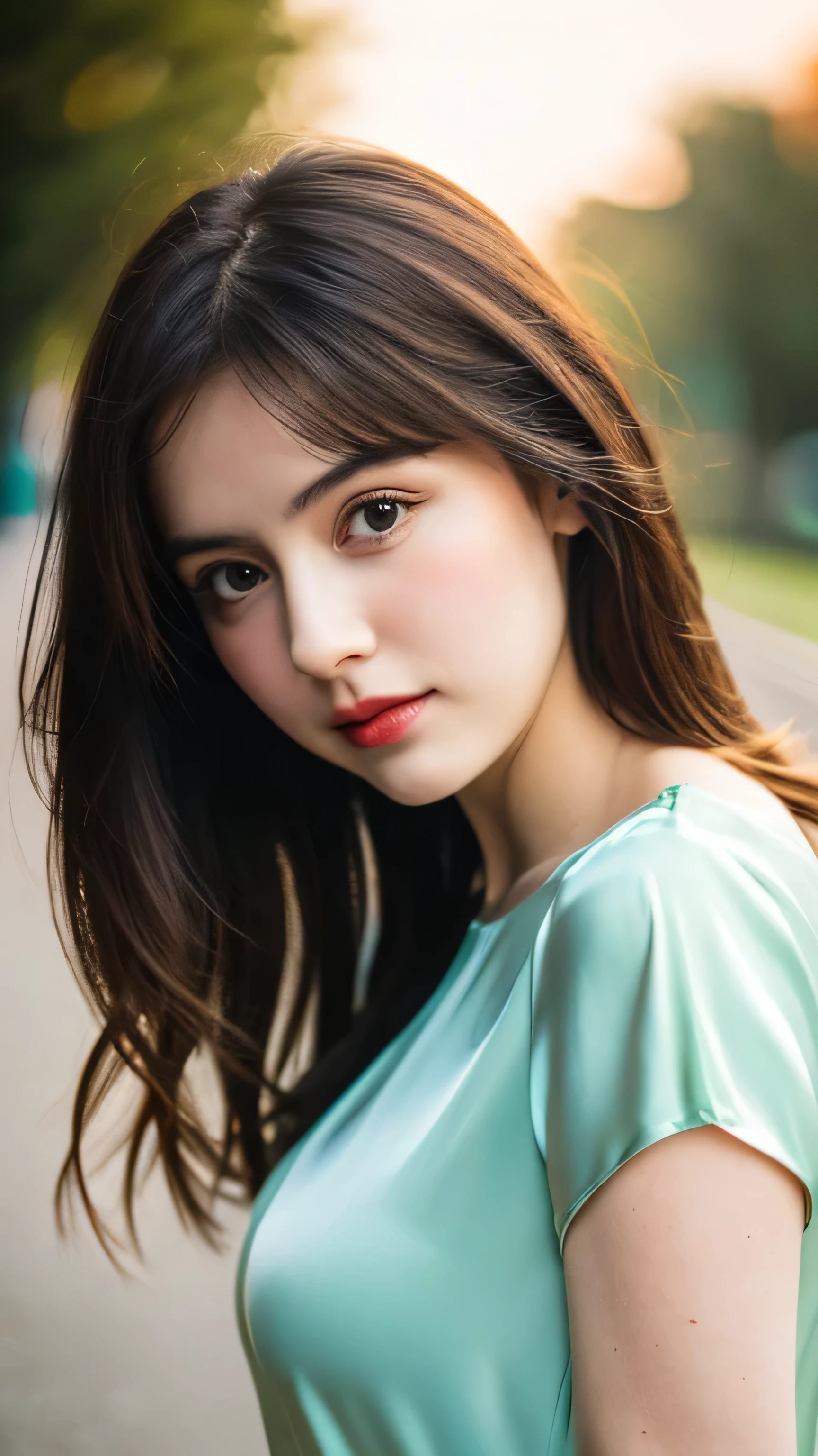 (Random Nationality):1.5, masterpiece, highest quality, 8k, 20th Generation, (Large Breasts:1.2), cute, alone, sad, close, cute, Girlish, Delicate girl, Pure beauty, RAW Photos, Professional photography, Portraiture, Soft Light, Professional Lighting, Backlight, Upper Body, avert your eyes, Sophisticated, Film Grain, (Eyes and facial details:1.0), Beautiful straight hair, Hair swaying in the wind, Silk blouse, Random hairstyle