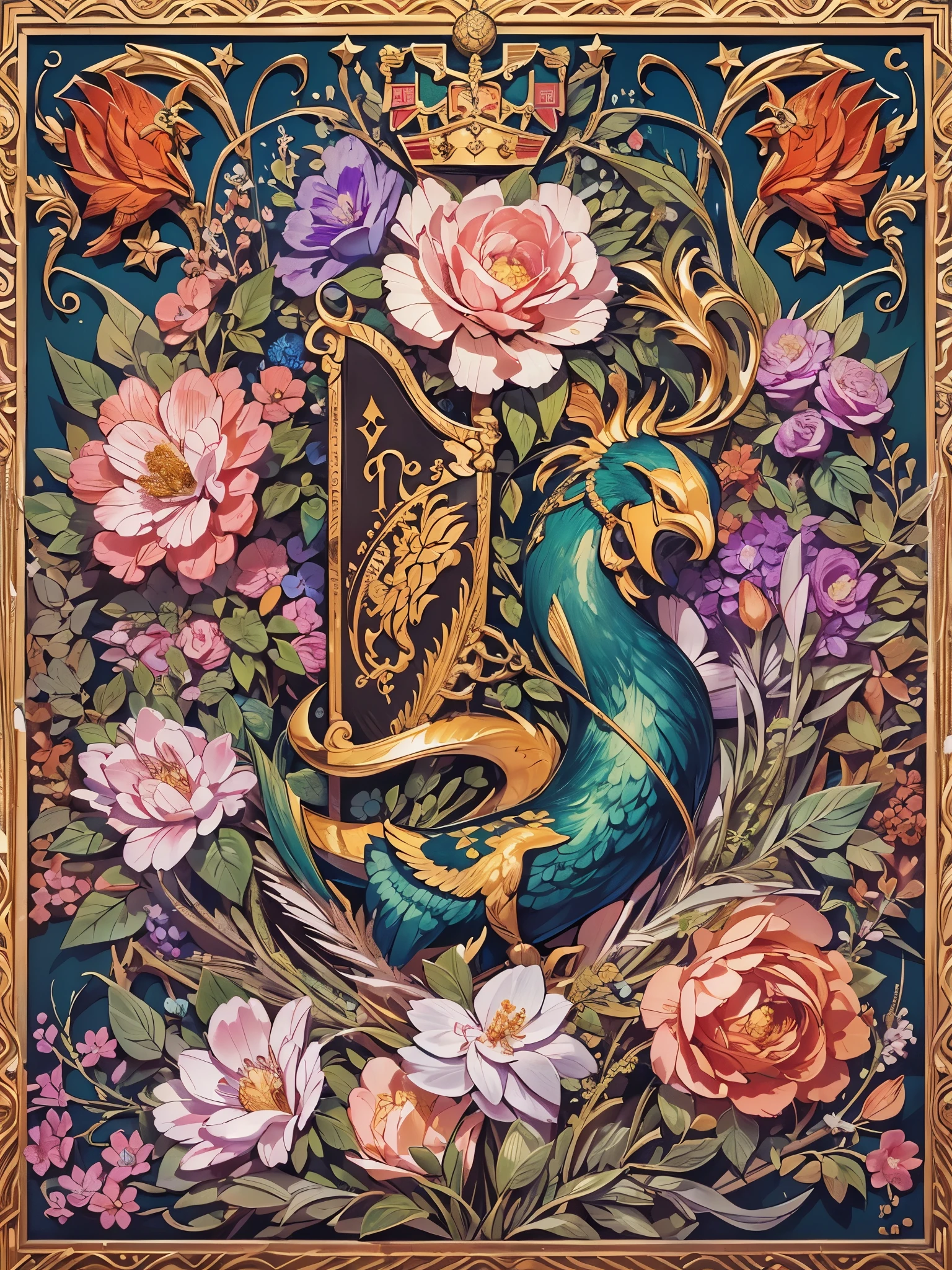 ((Highest quality)),(Ultra-high resolution),(Ultra-detailed new),(Detailed Description),((The best CG)),(masterpiece),Highly detailed art,A wonderful new art form,(Art with precise details:1.5), harp:1.3,flower:1.3,gem:1.3