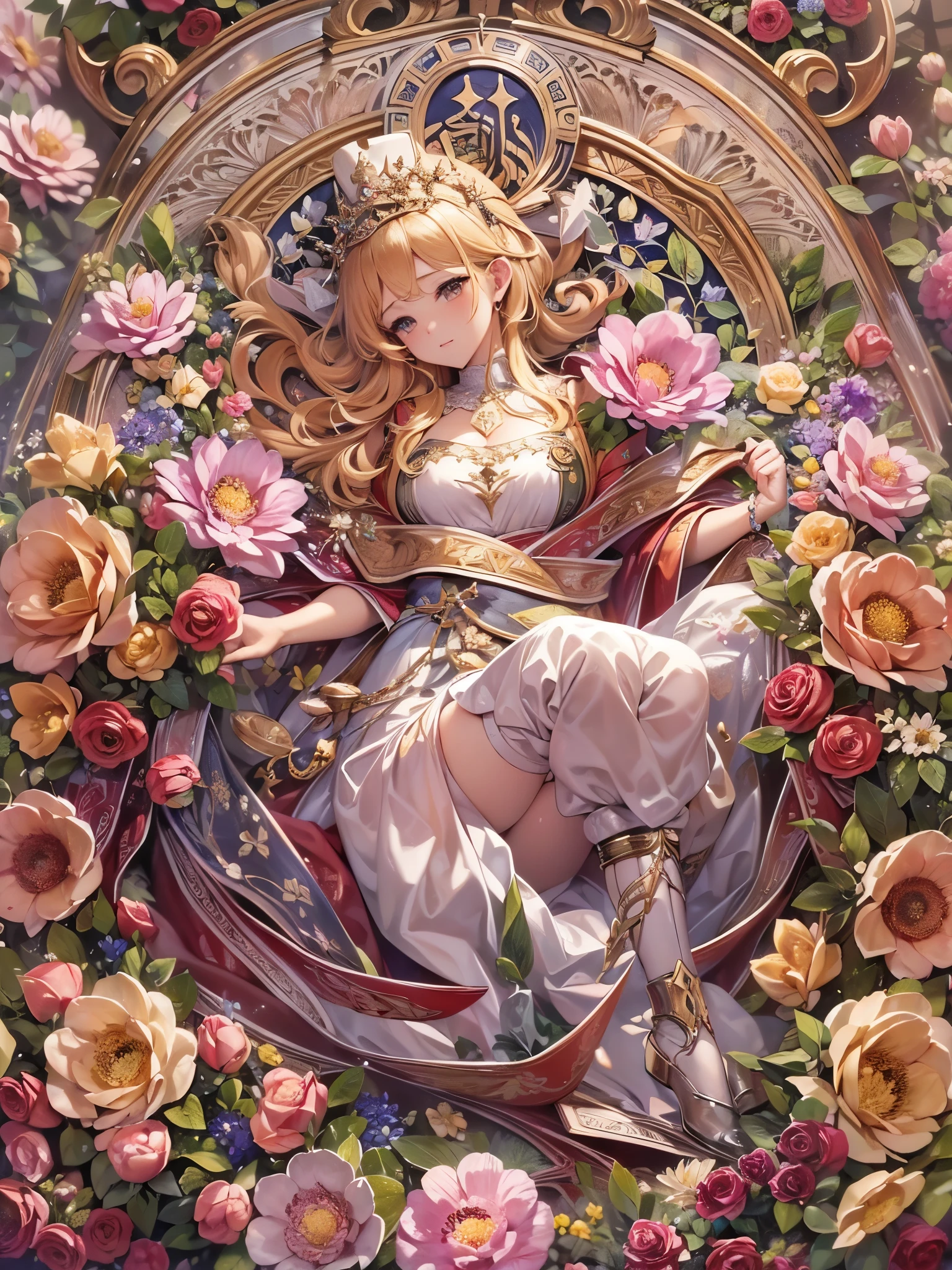 ((Highest quality)),(Ultra-high resolution),(Ultra-detailed new),(Detailed Description),((The best CG)),(masterpiece),Highly detailed art,A wonderful new art form,(Art with precise details:1.5), harp:1.3,flower:1.3,gem:1.3