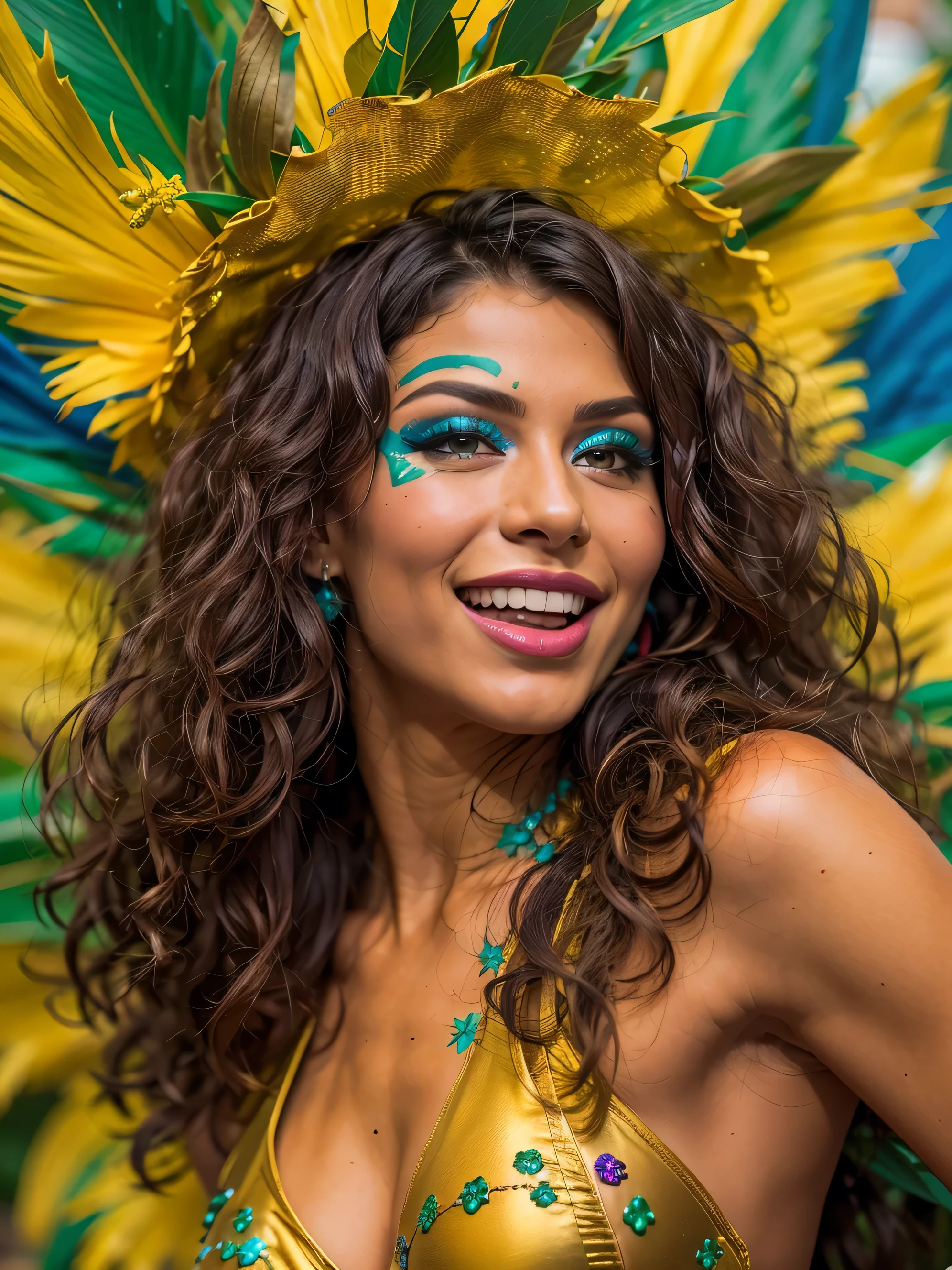Amazing and ultra hot Brazilian transgender woman celebrating life in carnival,(bzccostume), bodypaint, ultra hot, she is ultra hot and sexy body, she has amazing figure, delicious round booty,((body painted body1.4)),small natural breast, beautiful gaze, happy smile, curly hair, latina transgender, shemale, sexy shemale, Carnival in Brazil, detailed background, depth in vision