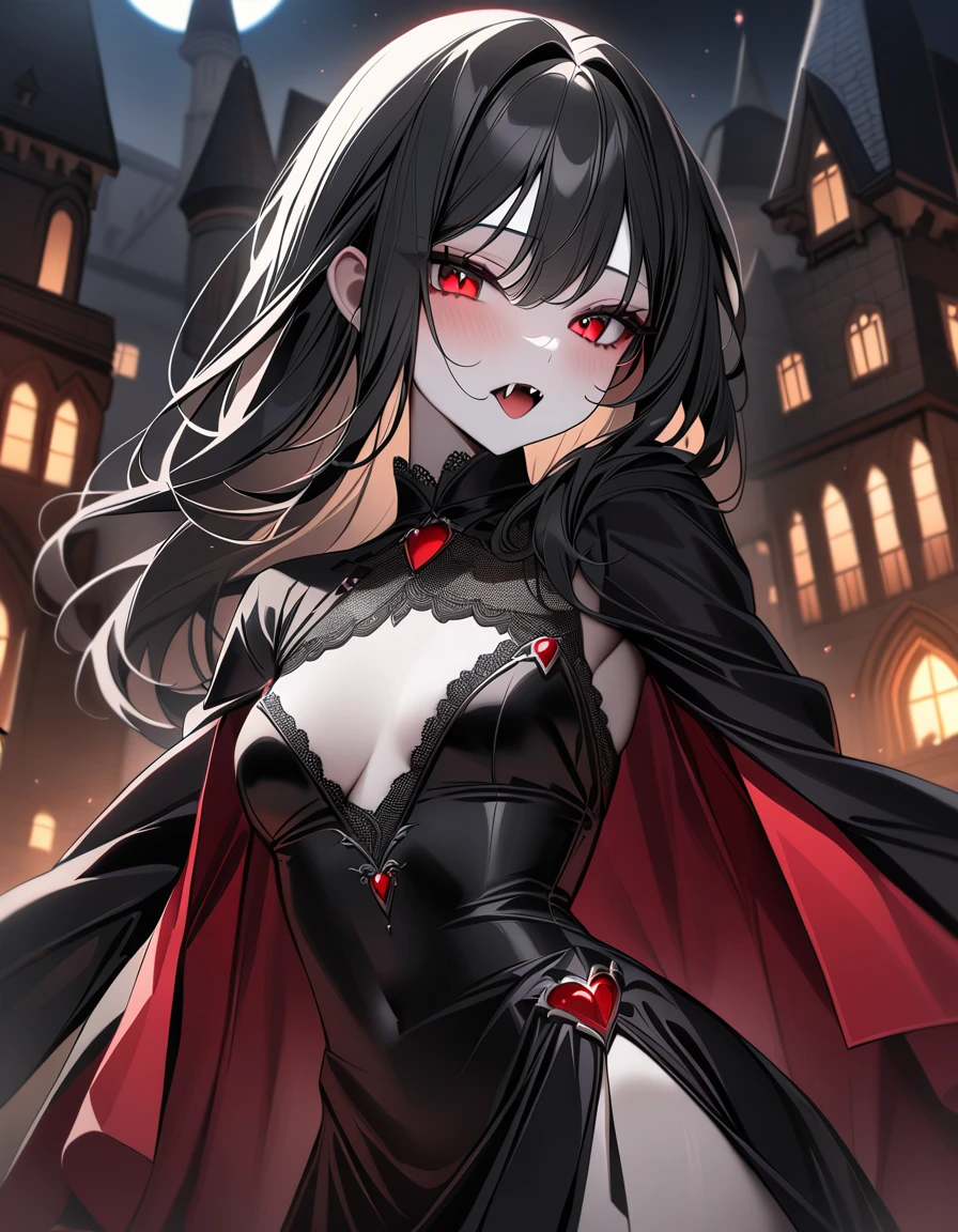 1 girl, (Masterpiece), dynamic lighting, dynamic colors, (scenery), best pose, (gacha splash background), female, (((milf, small head, small eyes, angular face, angular chin, long face, mature face, mature))), (human), (jet black colored hair, long sleek hair, sleek hair, scarlet red colored eyes, glowing eyes), sparkly eyes, (super expressionless, super expressionless eyes, super confident pose, super expressionless expression), (((long dress made out of black smoke, all black dress, black dress, full dress, covered))), (((big breasts))), ((tall, lengthy body, deathly pale, scarlet red lips, slim waist, slim)), 