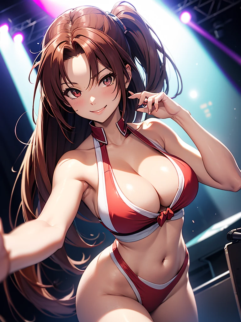 Mai Shiranui、Concert Stage、Large Breasts、Sexy gestures、A sweet smile