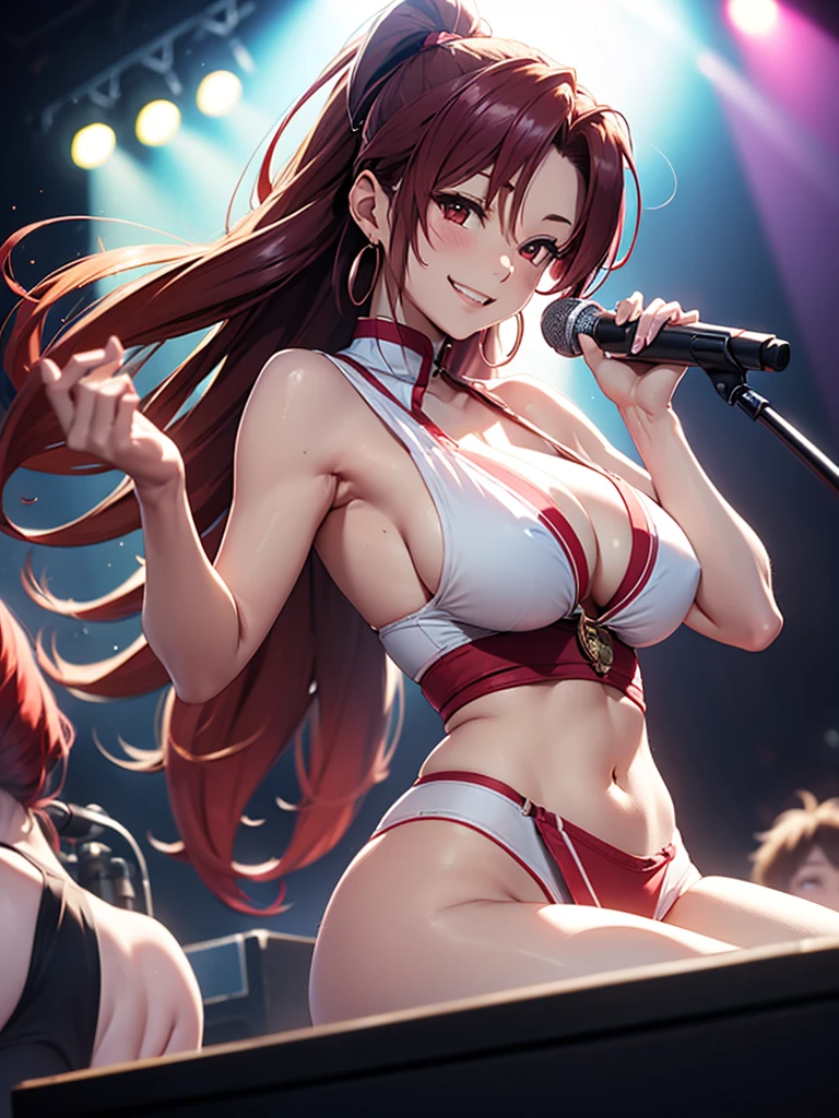 Mai Shiranui、Concert Stage、Large Breasts、Sexy gestures、A sweet smile