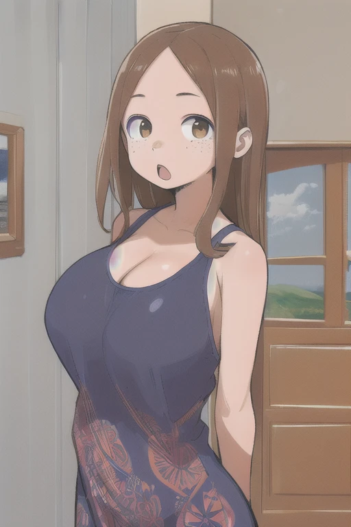 (masterpiece, high quality,:1.4), break,
The very best, French Polynesia,Brown-skinned girl、（freckles）、（Huge breasts:1.5）、The whole body is visible、、Titty fuck、（Sleeveless long dress）、