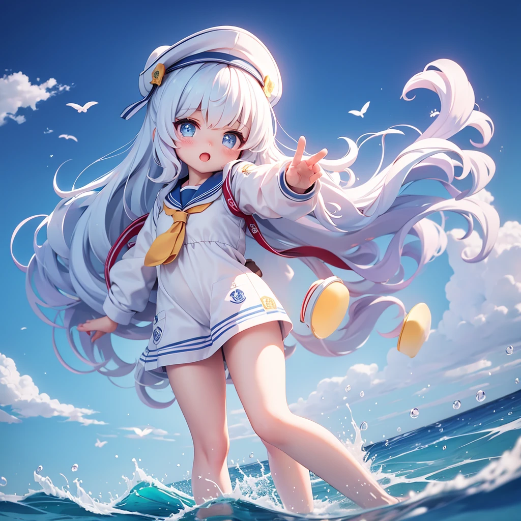 translucent sailor suit、Seaside、Highest quality、the wind is strong