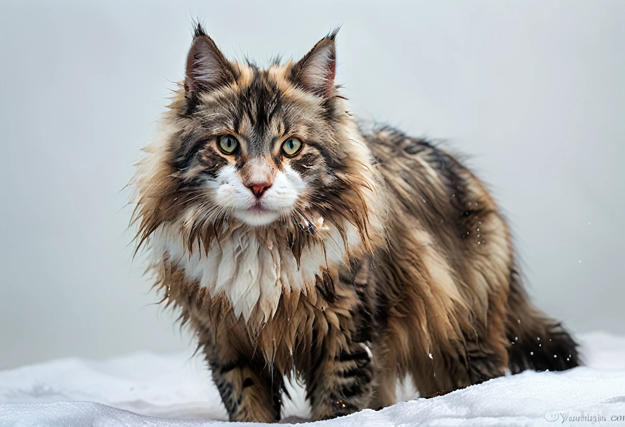 there is a cat that is sitting on a white surface, a pastel by Maksimilijan Vanka, shutterstock, photorealism, photo of a cat, cat female with a whit and chest, maine coon, beautiful picture of stray, portrait of a kitten, serious looking mainecoon cat, cat photo, a cute cat, captured on canon eos r 6