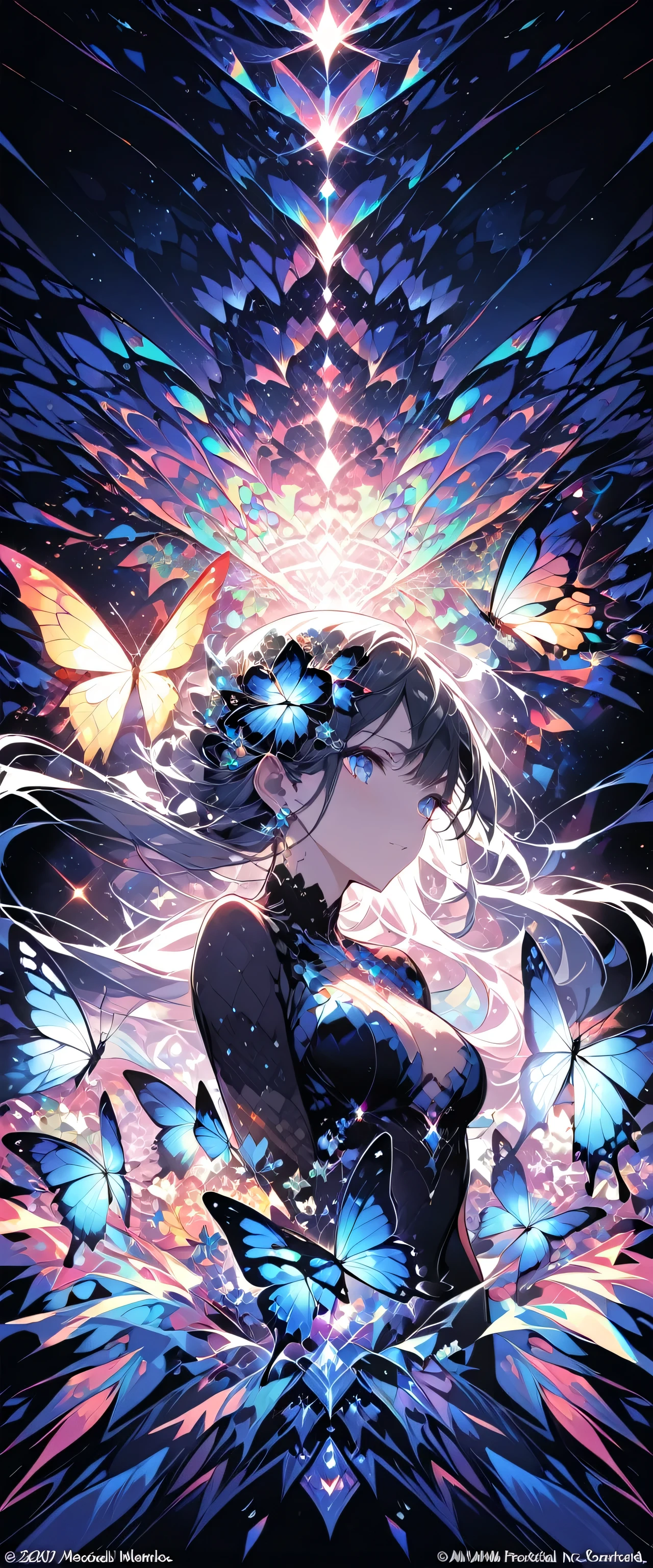 (masterpiece, Highest quality, Highest quality, Official Art, beautifully、aesthetic:1.2), (One girl), Very detailed,(Fractal Art:1.3),colorful,Most detailed,Upper Body, [race],[jewelry],[flower],[[butterfly]],