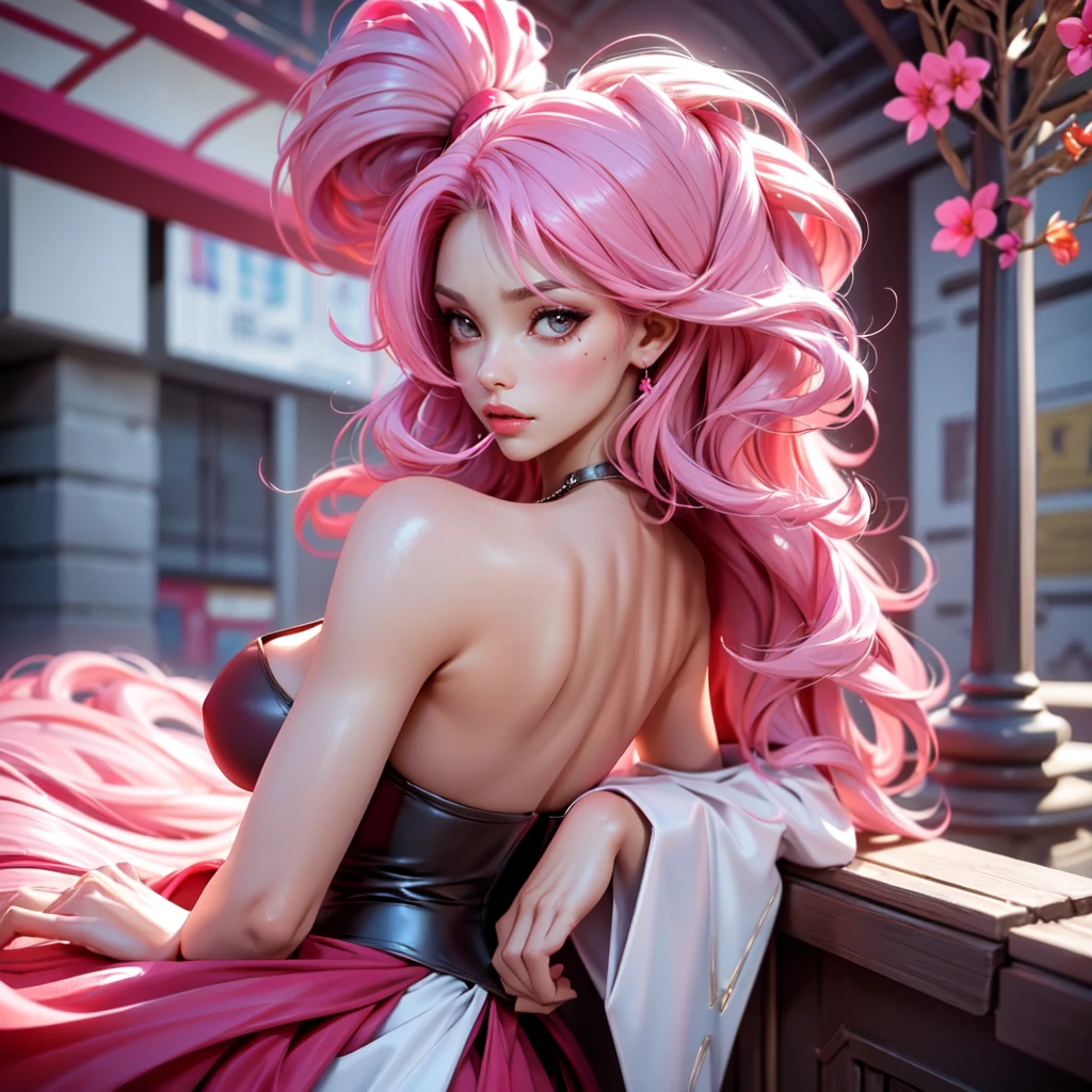 Best quality, Masterpiece, Portrait, Perfect anatomy, Femininity, Cool, Flawless, , Solo, Sexy, Stylish, Mature, Long light pink hair, Mole on the body, Red lipstick, Big breasts, big ass, sex with a guy
