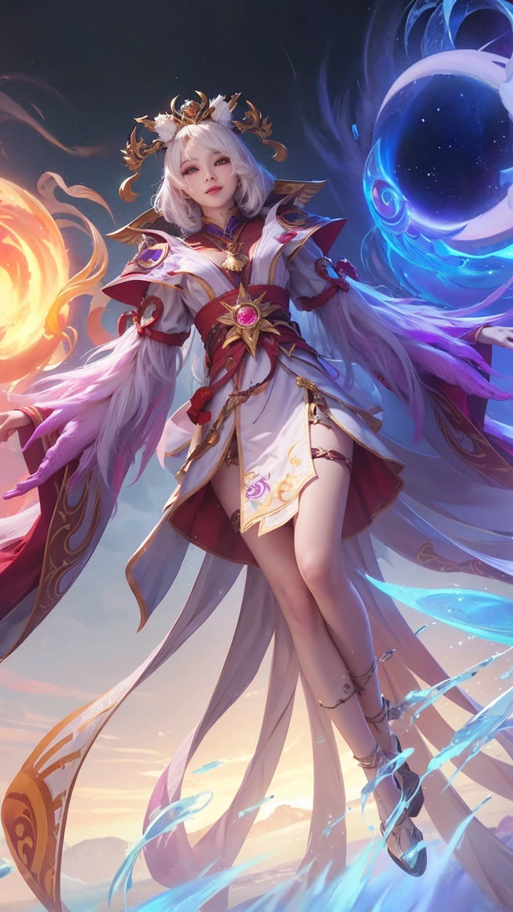 Realistic, Lunox from Mobile legends, ultra detail, high quality, masterpiece, ultra hd, perfect face, perfect detail, fokus high detail, detail face, smile