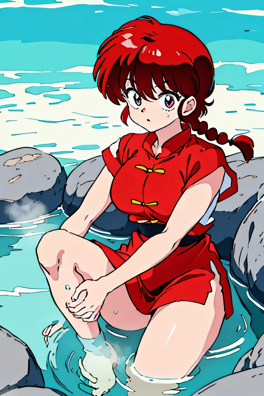 (8K, RAW Photos, Best Quality, masterpiece:1.2),    Ranma-chan, Ranma Redshirt、hot spring