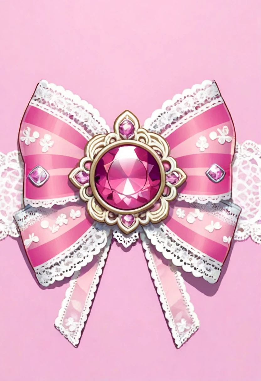 2d icon, a pink magical hair bow with a gem in the center and lace trim, kawaii,