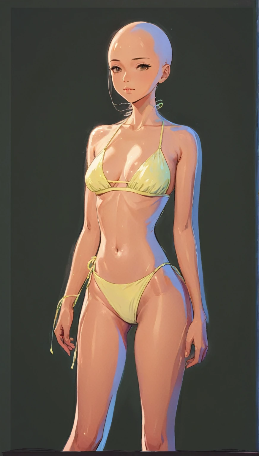 beautiful illustration, ultra-detailed, masterpiece, anime style, bald girl, swimwear, sexy pose, big , 