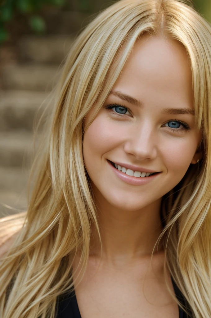 Portrait of beautiful blonde girl identical to Jennifer Laurence with a smile