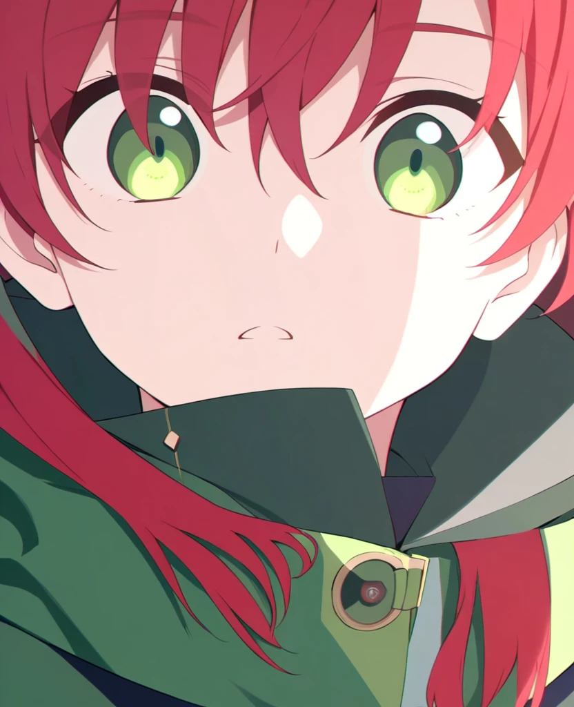 A boy with red hair and green eyes