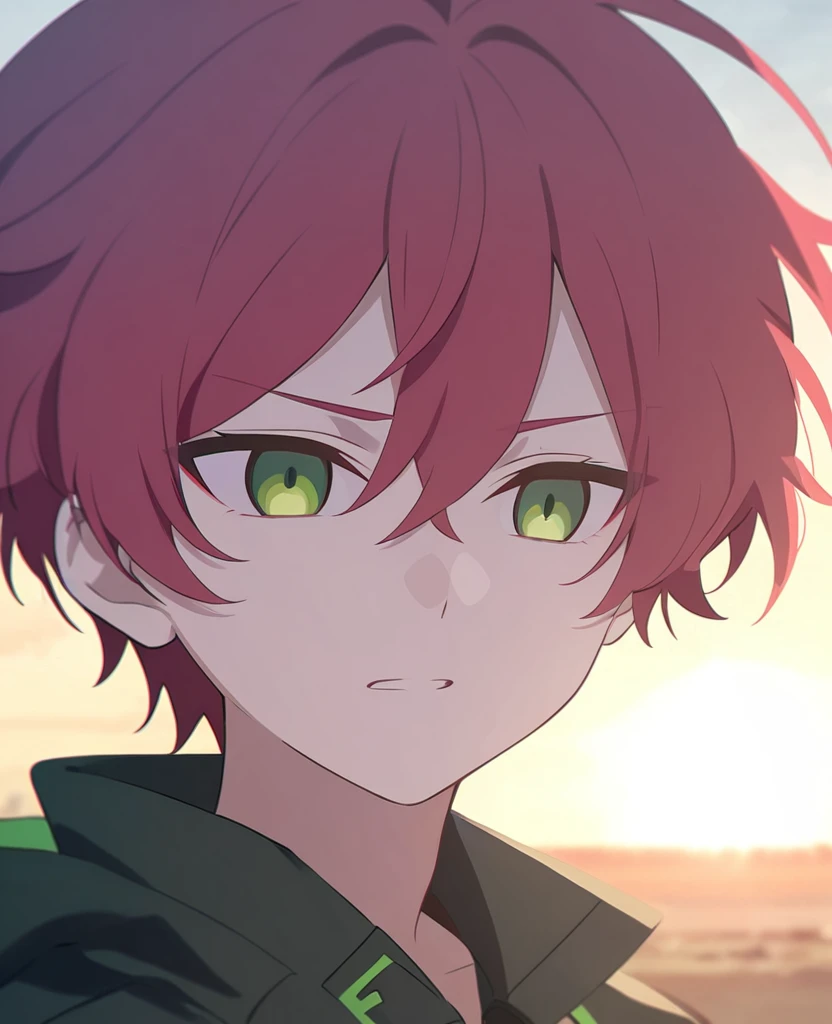 A boy with red hair and green eyes