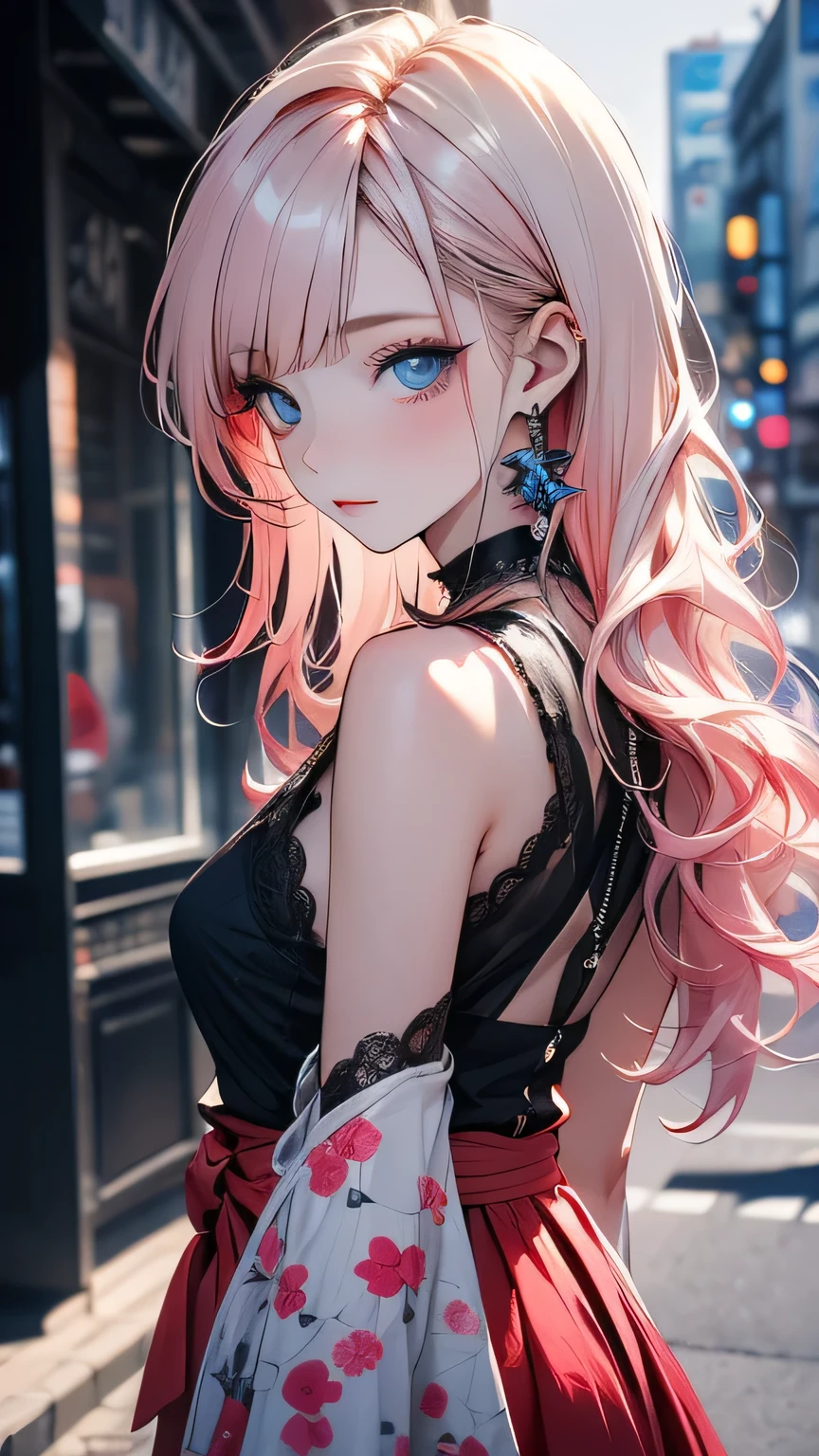 High resolution, masterpiece,Shikimori Michon, Pink Hair, alone, One girl,outside,Detailed Background, Fine grain, ((blue eyes))