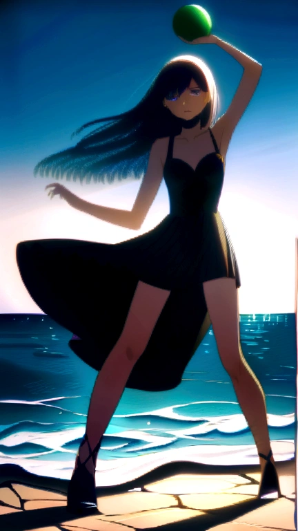Creation of a girl playing with her sister at the sea with a ball