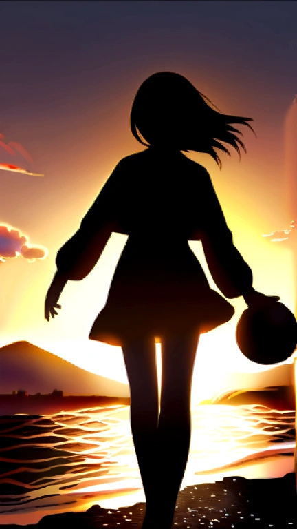 Creation of a girl playing with her sister at the sea with a ball