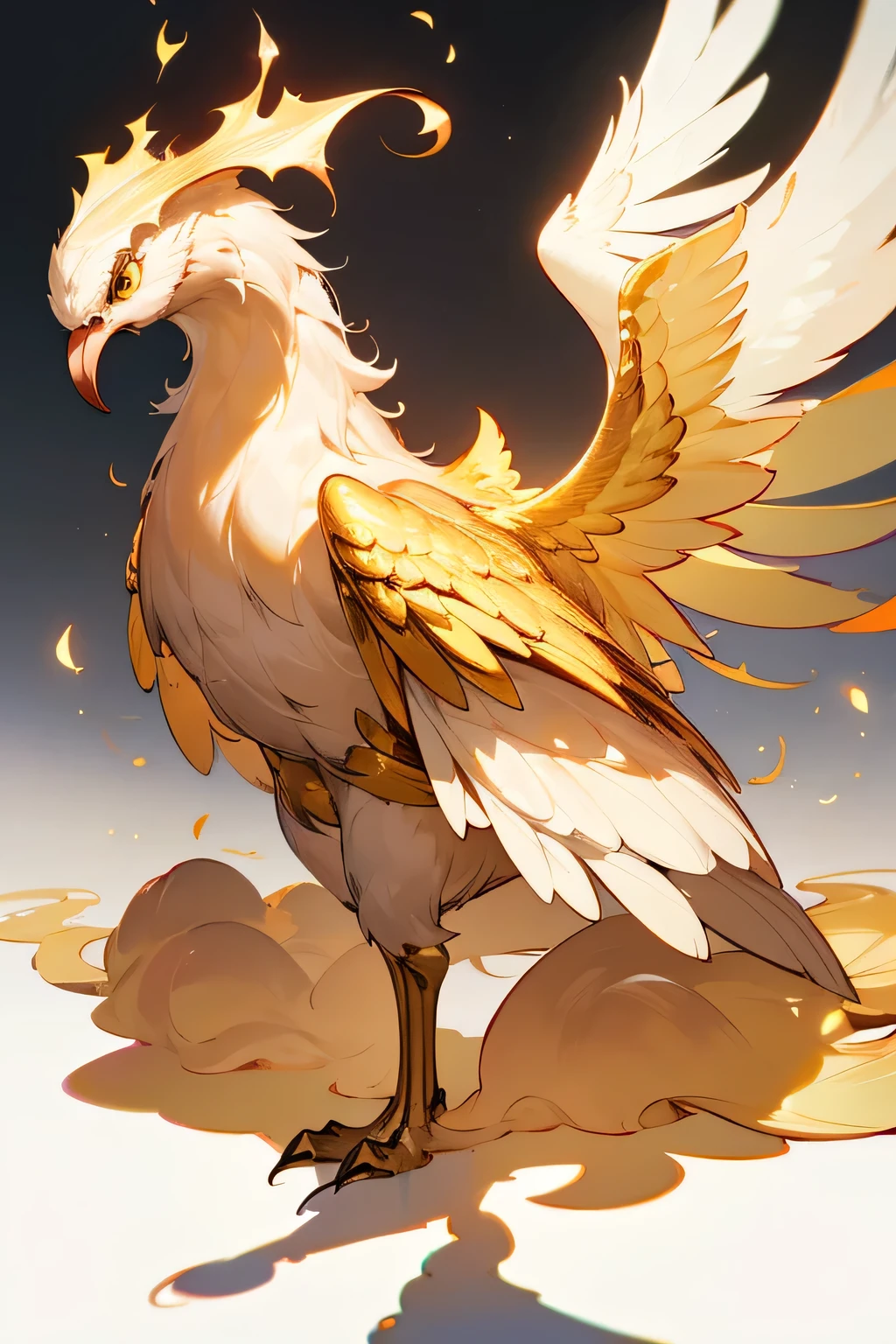 (the Extremely Detailed CG Unity 8K Wallpapers, masutepiece, Best Quality, Ultra-detailed, Best Shadow), (masutepiece:1.2, Best Quality), 1background, white background, persian simurgh, creature, beast, simurgh, gold color, majestic, cool pose