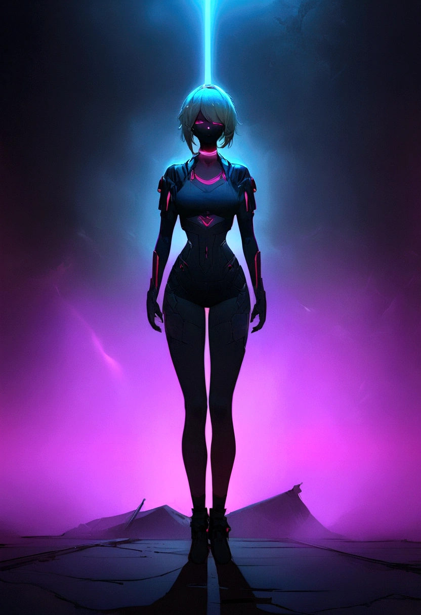 arafed image of a woman standing in a dark room with a bright light coming through her, devoted, overdetalized, intrincated, muted cyberpunk style, inspired by Dan Luvisi, lewd, inverted, skilled, twisted dark lucid dream, psychokinetic girl, intertwined full body view, destroyed, devilish, detailed image, unreleased