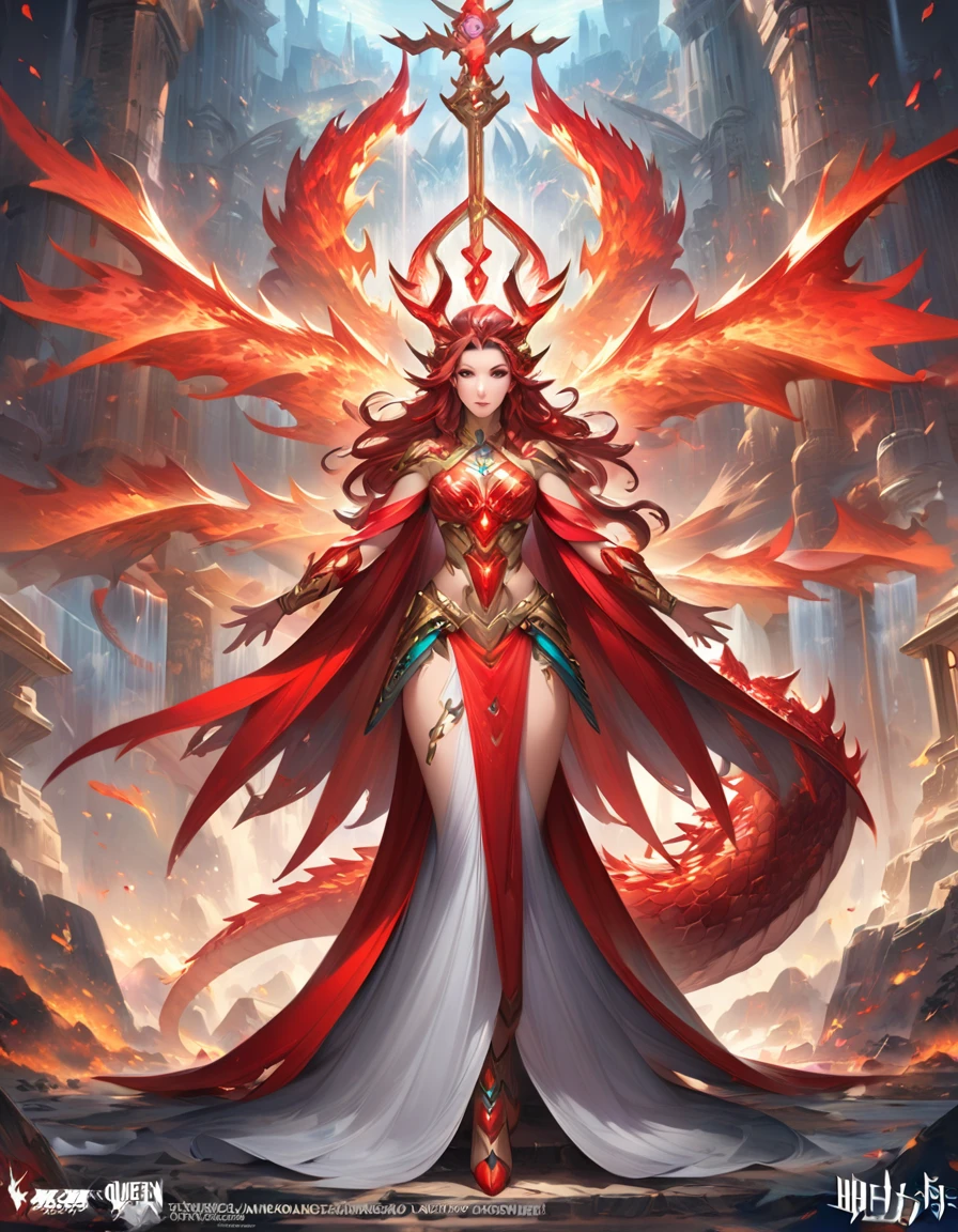 a woman with a sword and a dragon on her back, human and dragon fusion, dragon girl, queen of dragons, knights of zodiac girl, extremely detailed artgerm, mystical atlantean valkyrie, flame dragon, trending on artstation pixiv, dragon queen, detailed key anime art, red crystal dragon, from arknights, this character has pyrokenises 