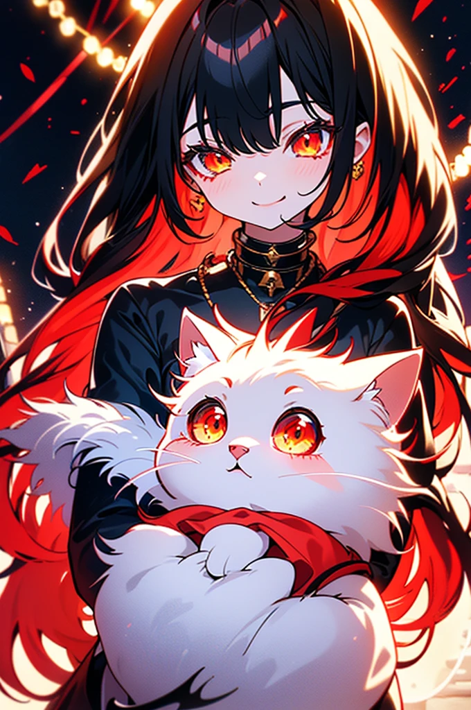 2female\(kawaii,small kid,smile,hair floating,hair color dark red,long braid hair,eye color dark red,big eyes,white fur,red dress,breast,[cat ear]) AND 2female\(small,cat,white fur,kitten\), BREAK ,background\(outside,beautiful garden,flower,duppled sunlight\), BREAK ,quality\(8k,wallpaper of extremely detailed CG unit, ​masterpiece,hight resolution,top-quality,top-quality real texture skin,hyper realisitic,increase the resolution,RAW photos,best qualtiy,highly detailed,the wallpaper,cinematic lighting,ray trace,golden ratio\)