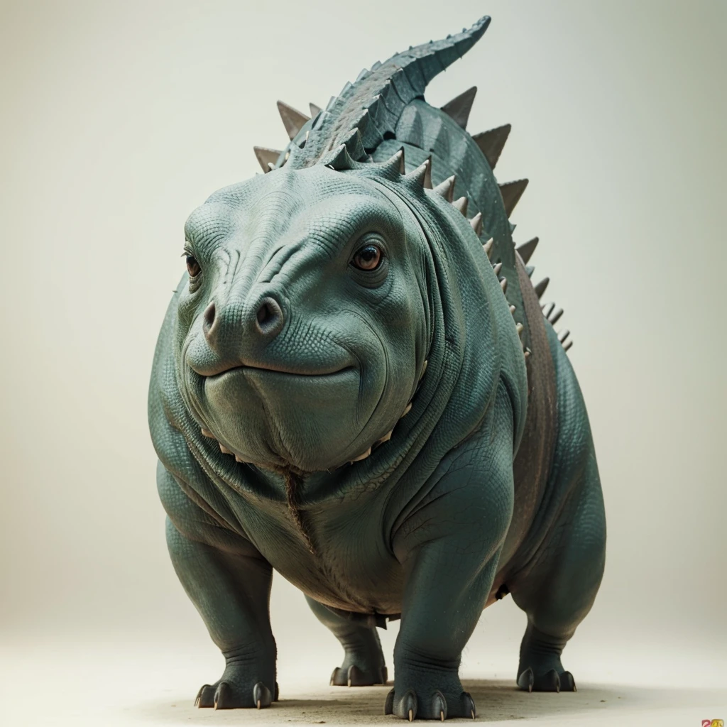 Big Animaly, (his face is shaped like a fork), has green stripes on his skin, reds eyes, whale blue mixed with stegosaurus, Grassroots, no background