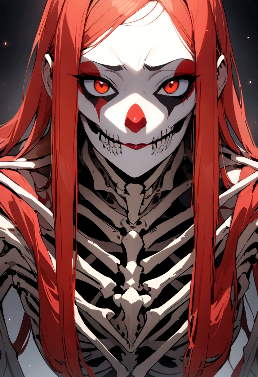 Clown Skinny LINN, Skeleton clown with red pigtails, masterpiece, Best quality