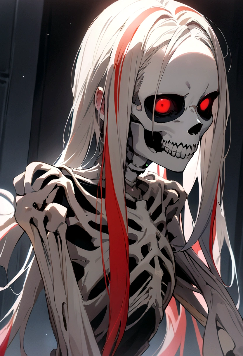 Clown Skinny LINN, Skeleton clown with red pigtails, masterpiece, Best quality