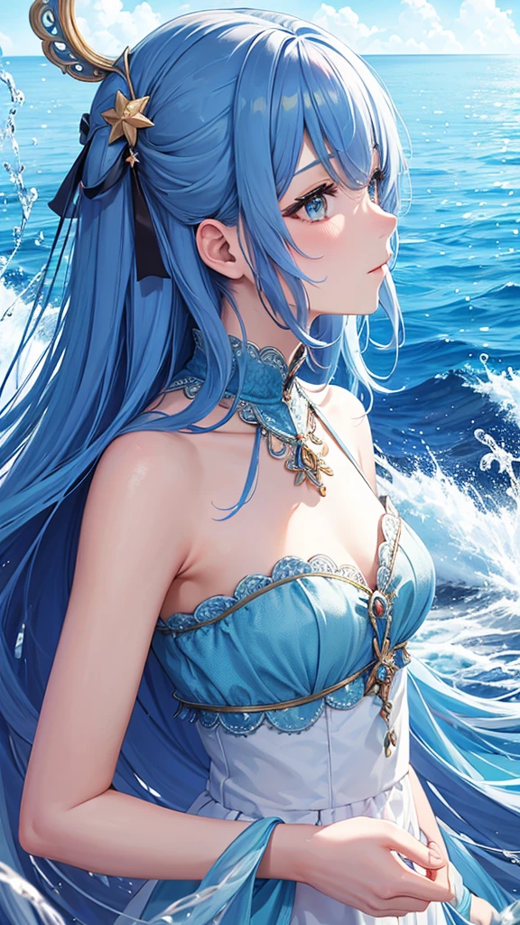 masterpiece,Highest quality,Highest quality,water彩(curly),Official Art,Beauty and aesthetics:1.2),(One girl:1.3),(Fractal Art:1.3),Upper body,View from the side,View your viewers,Patterned,(Rainbow Hair,hair color,Half Blue、Half pink hair:1.2),water,liquid,cloud,colorful,star空の,star,