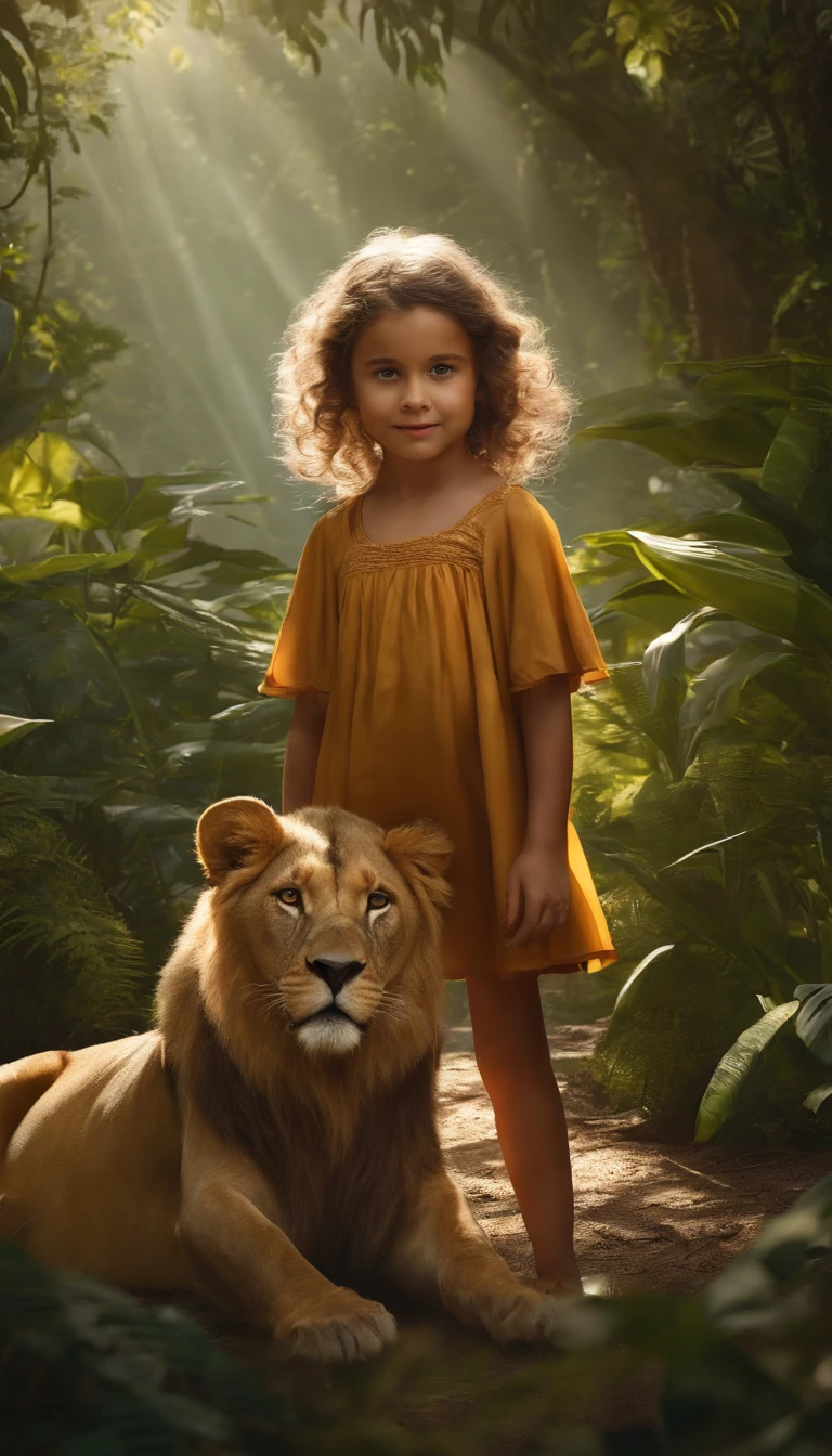 holding a cub lion ,dans la jungle,profondeur de champs,High light,Real light,Ray tracing,Moteur de rendu OC,Convertisseur UE5,hyper-realistic,beste-Qualit,8k,Works by masters,super-fin,Detailed pubic hair,anatomie correcte