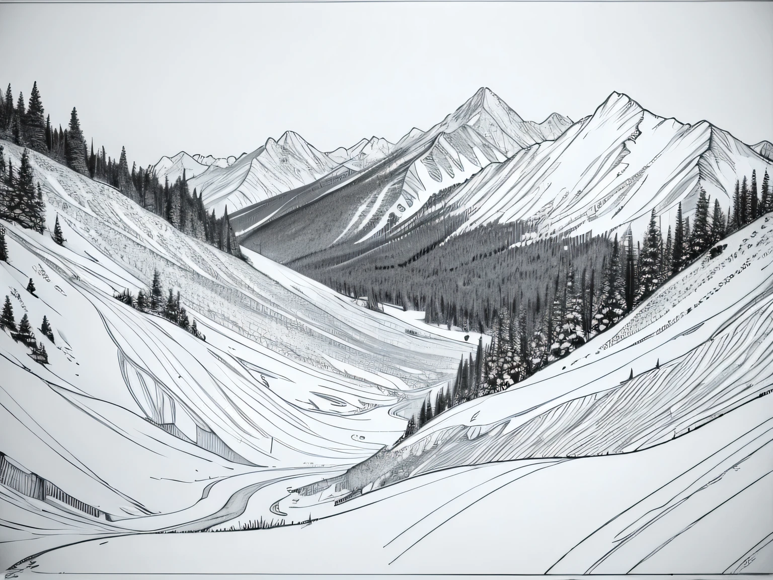 Line drawing,Mountains