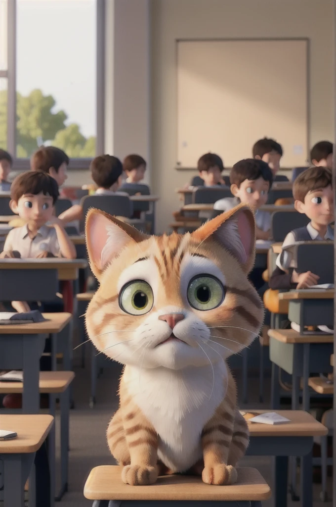 Chat roux  dans une classe decole 