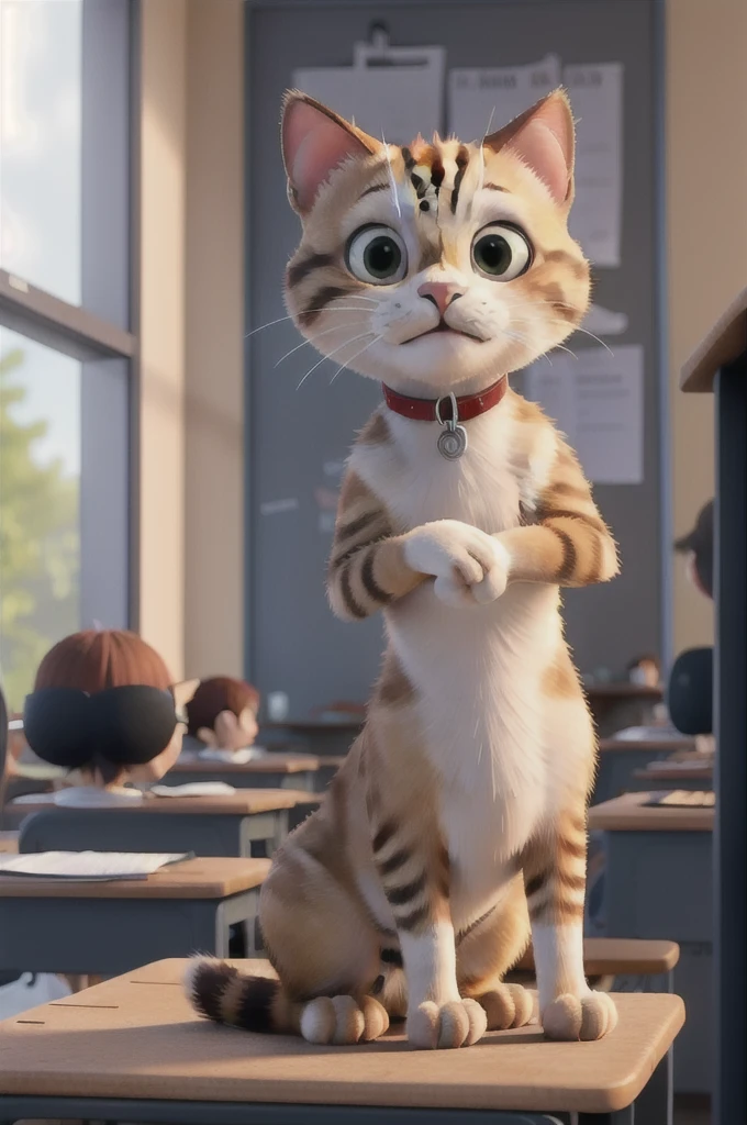 Chat roux dans une classe decole