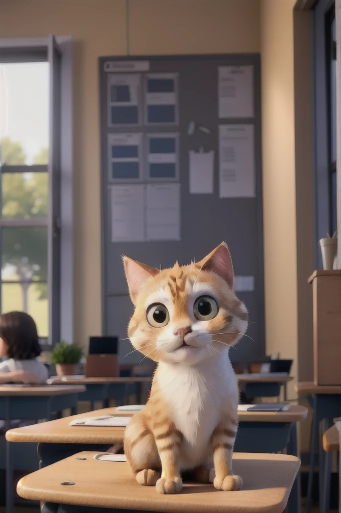 Chat roux dans une classe decole