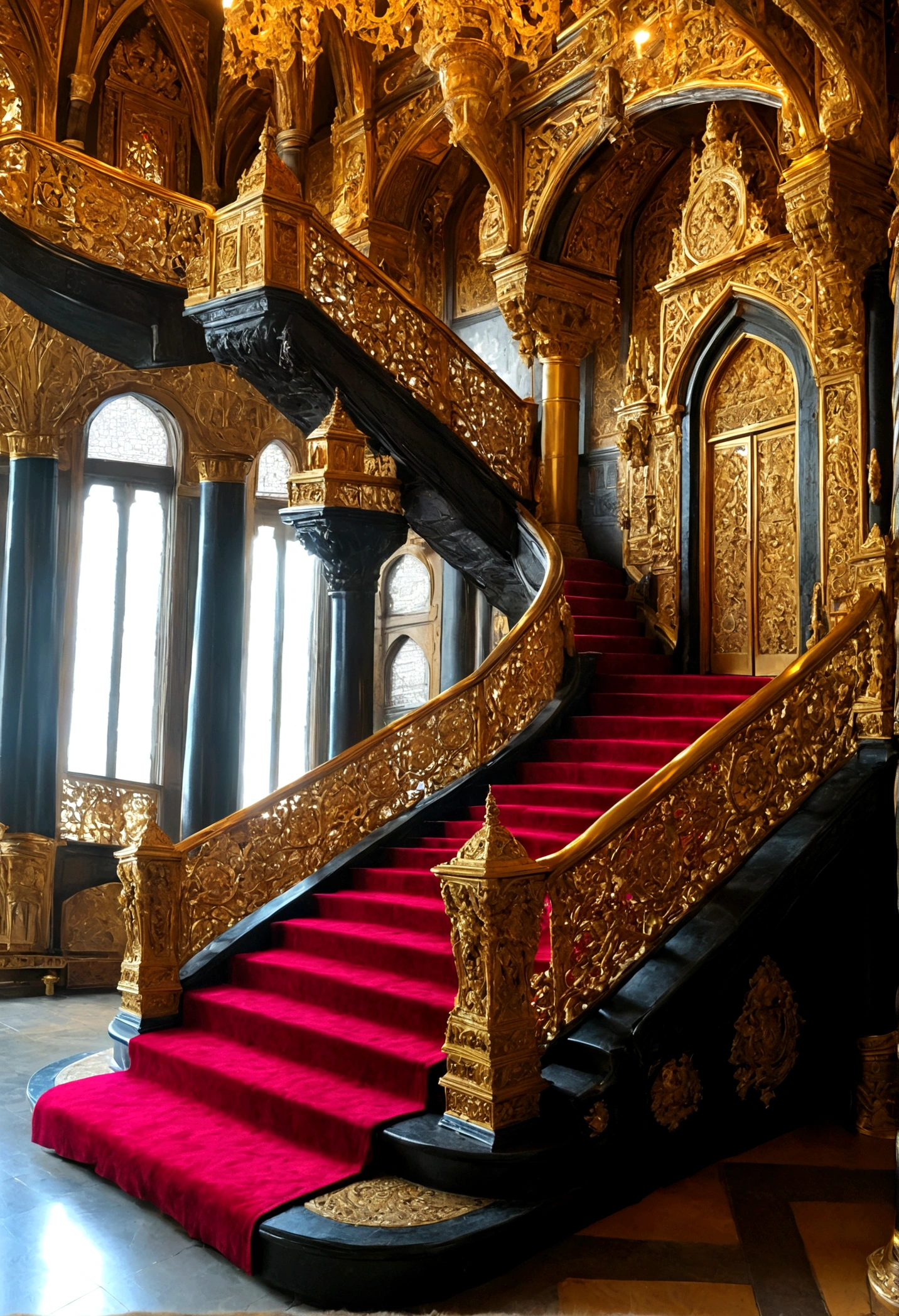 The majestic throne of the queen,Tall and spacious,Stairs