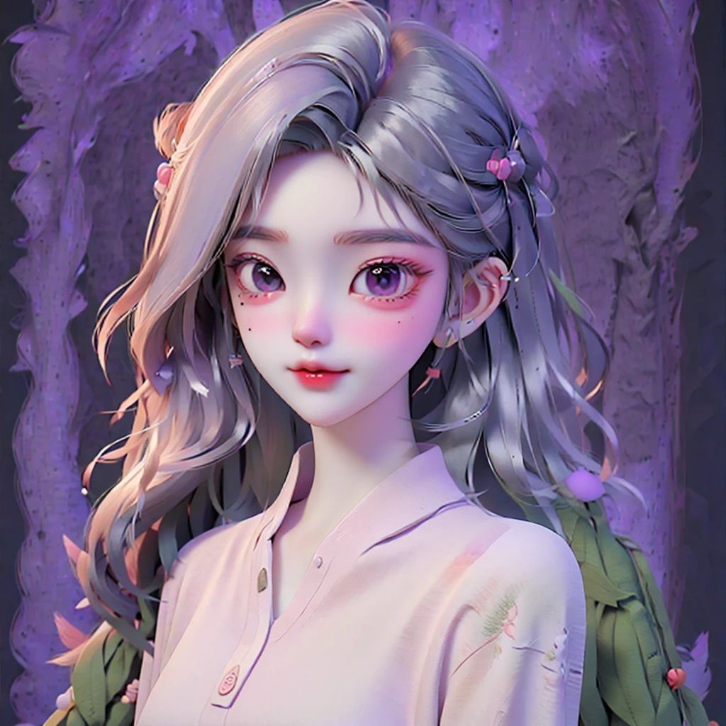 ((best quality)), ((masterpiece)), (detailed), 1girl,purple hair, wear a red shirt,collar, long sleeve, upper body, tie, red berret, black writing on the shirt, smile,lilac eyes