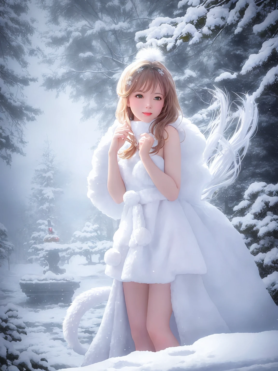 (Raw photo:1.2), (Realistic:1.4), (Highest quality:1.4), (超A high resolution:1.2), (Very detailed:1.3), (nffsw:1.2), (Cinematic lighting:1.3), (eye), (snow:1.2). ), Cute fox, Are standing, (3/4. Portrait: 1.2), Butt, (Hairy tail: 1.2), (Soft fur: 1.2), (Cute: 1.2), (Gazing at the audience), (Innocent look), (Soft Light), (dream), (((Completely naked: 1.3))), (Ethereal: 1.3), (magic: 1.2), (Snowflake: 1.2), (Winter Wonderland: 1.3), (Whimsical: 1.2), (fun: 1.2), bust, alone