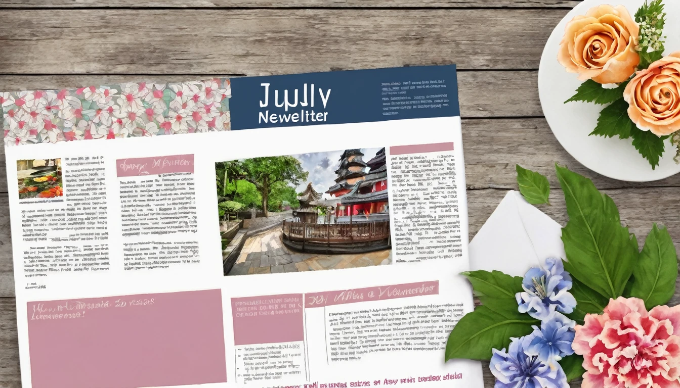 Create the July newsletter using PowerPoint。Please come up with a stylish background related to July.