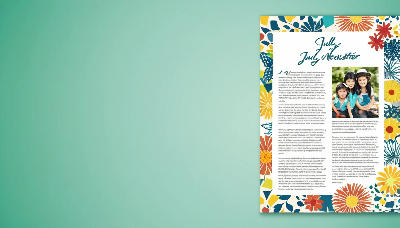 Create the July newsletter using PowerPoint。Please come up with a stylish background related to July.