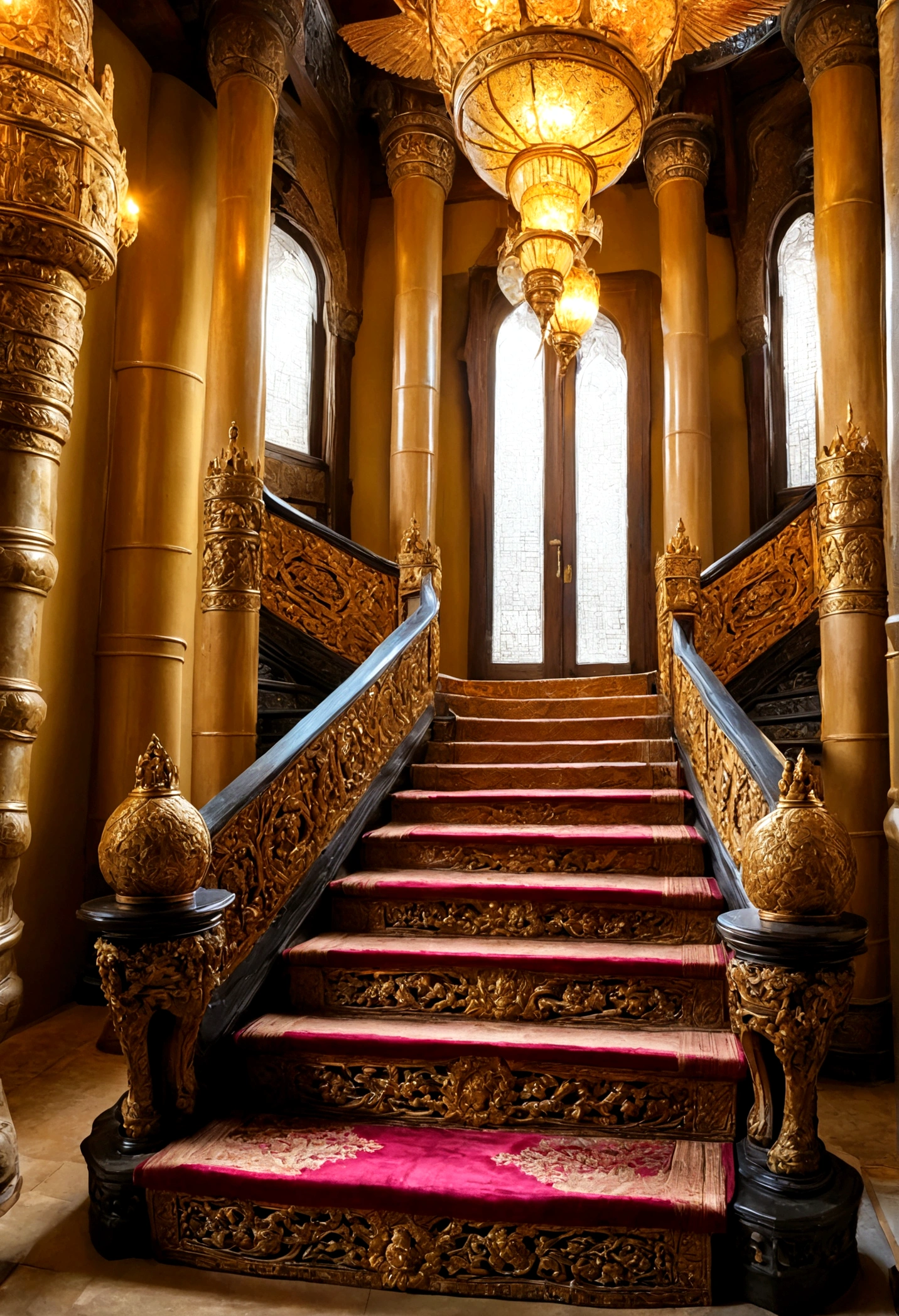 The majestic throne of the king,Tall and spacious,Stairs