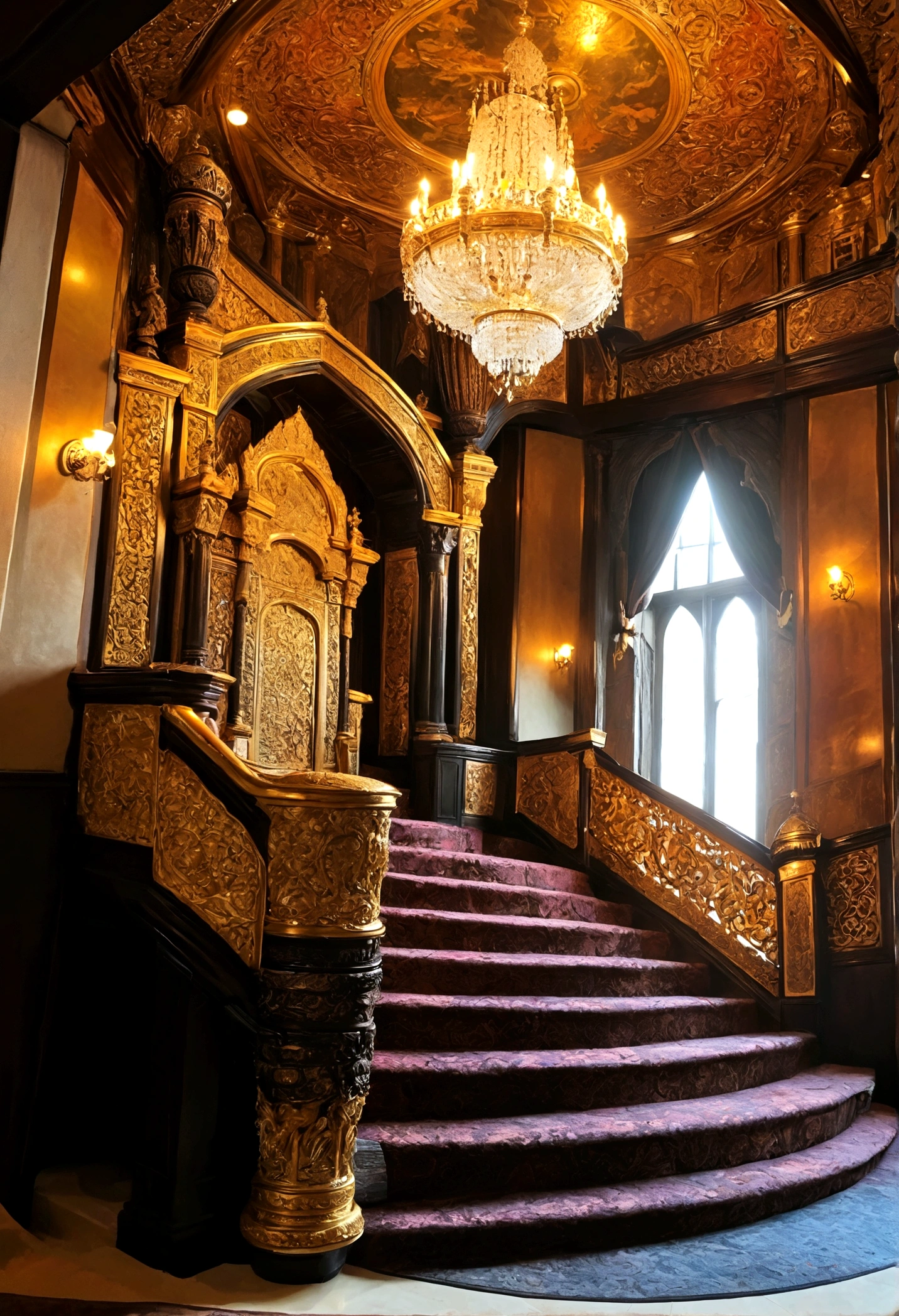 The majestic throne of the king，Tall and spacious，Stairs