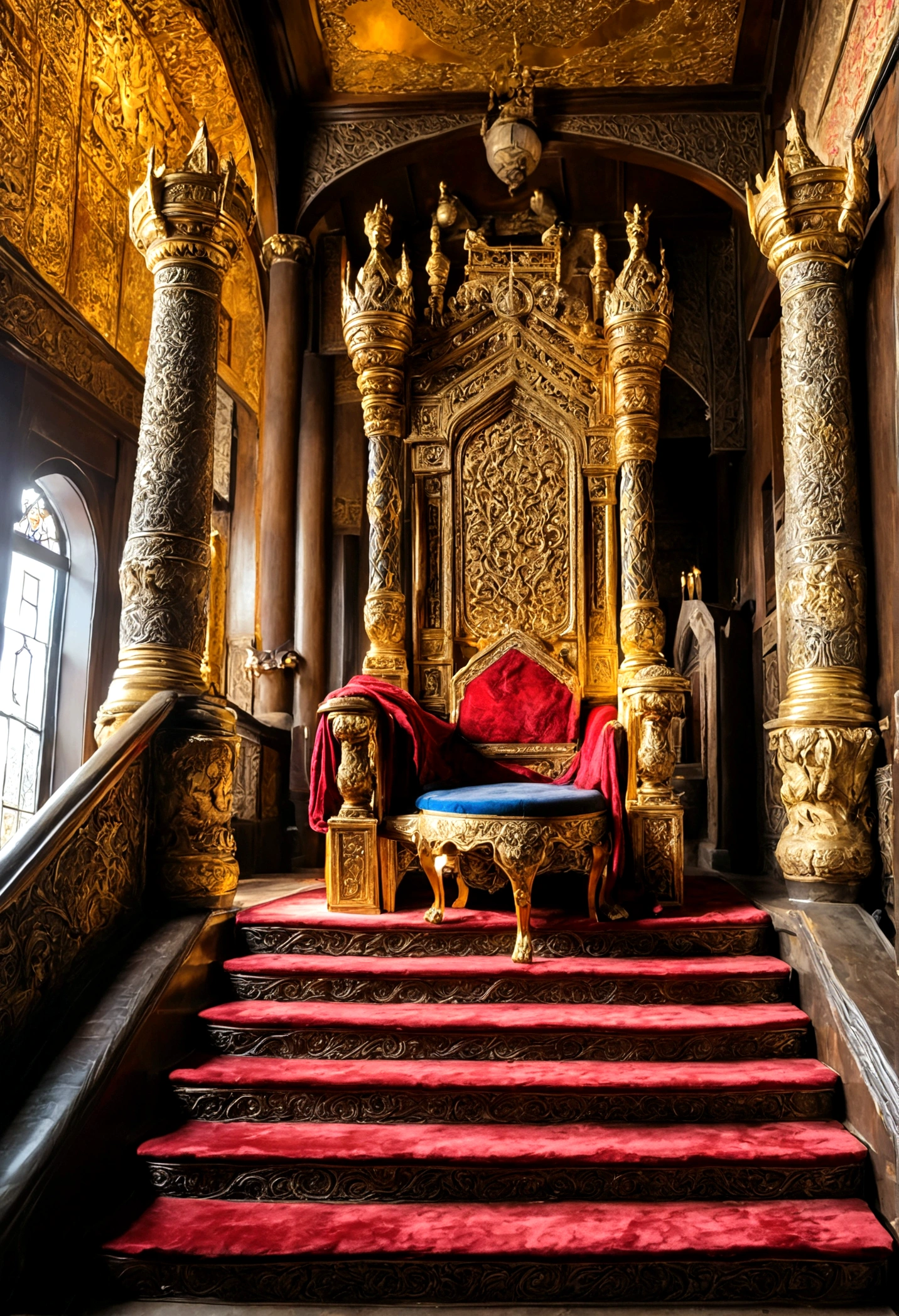 The majestic throne of the king,Tall and spacious,Stairs