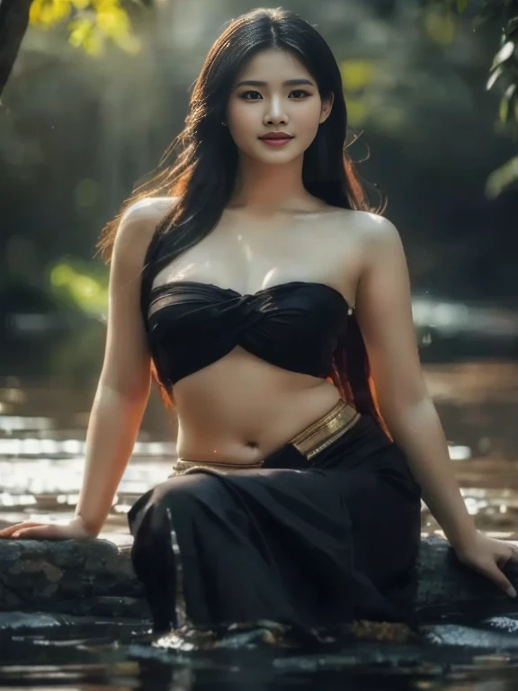 beautiful girl , beautiful girl ,Thai women'warrior, dynamic poses, Thai chat set, Strapless top,Ponytail, long hair,float up,)) black eyes,abdominal muscles, morning sun, จ้องมองatผู้ชม, (sexy poses), ((face details)), Double eyelids, at'finished., realistic, Masterpiece, Highest quality, digital painting, HDR, high contrast (digital painting, HDR, high contrastผู้หญิงในชุดเสื้อสีแดงและกระโปรงสีน้ำตาลนั่งอยู่บนผนัง, beautiful asian woman, ผู้หญิงตะวันออกatสวยงาม, an asian woman, beautiful Asian girl, asian woman, Thai girl anime, Asian girl, โมเดลจีนatงดงาม, Thiti Luatthong, ผู้หญิงatงดงาม, traditional beauty, sexy girl, Chinese girl, เจ้าแม่atสวยงาม, sexy movies, Very charming and beautiful
