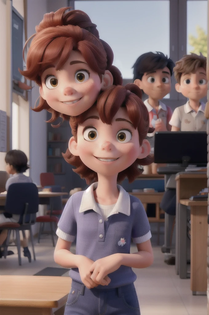 Fille avec les cheveux mi courts qui va a l’école avec sont chat dans ont sac a dos