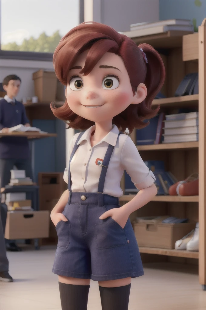 Fille avec les cheveux mi courts qui va a l’école avec sont chat dans ont sac a dos