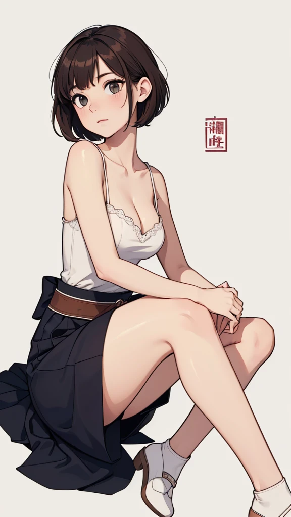 (((masterpiece, best quality, ultra highres, 1 girl, solo, no background))), super detailed skin and face and eyes and finger, beautiful japanese woman, small breasts:1.5, skinny, light brown hair, white background, very short pixie hair, (an illustration of girl), Knee shot, Generate with illustrations, Various expressions, Various poses, Various Costumes, Please draw the entire character within the frame, ensuring that the head, arms, and legs are not cut off. The background should be simple, with the character positioned centrally,