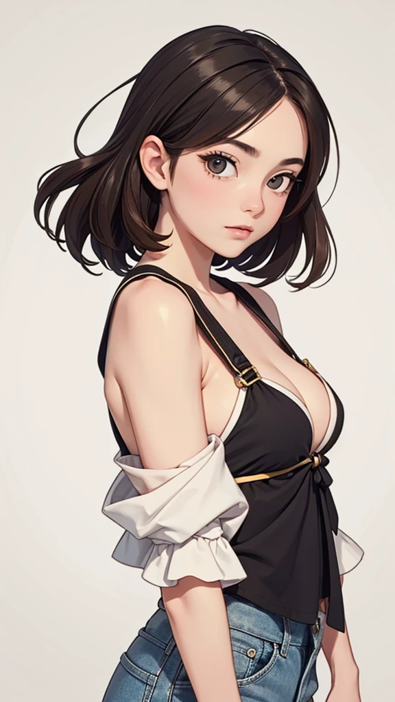 (((masterpiece, best quality, ultra highres, 1 girl, solo, no background))), super detailed skin and face and eyes and finger, beautiful japanese woman, small :1.5, skinny, light brown hair, white background, very short pixie hair, (an illustration of girl), Knee shot, Generate with illustrations, Various expressions, Various poses, Various Costumes, Please draw the entire character within the frame, ensuring that the head, arms, and legs are not cut off. The background should be simple, with the character positioned centrally,